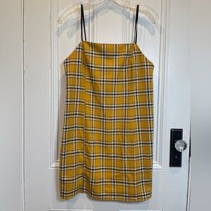 Urban Outfitter Yellow Plaid Spaghetti Strap    Slip Dress with Zipper - Size L